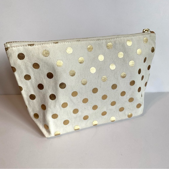 Bow and Drape gold polka dot clutch with donut sequin patch, Like new - Picture 4 of 8